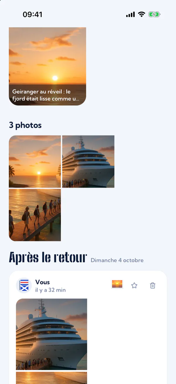 L’album d’une croisière : les photos et les souvenirs écrits après le retour.