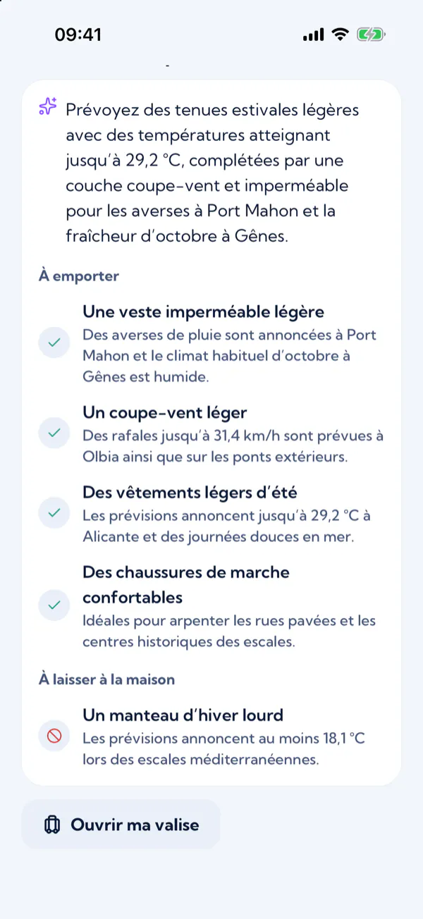 Les conseils météo pour la valise : à emporter et à laisser à la maison, chacun avec sa raison.